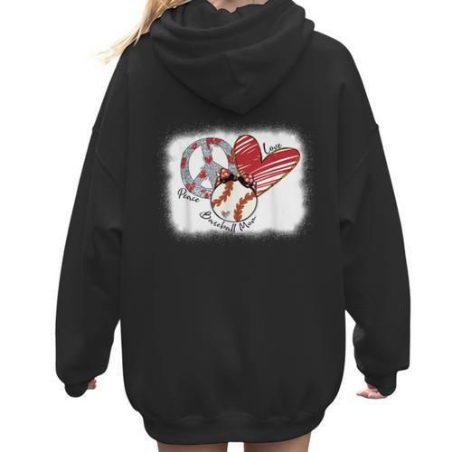 Peace Love Baseball Mom Mommy Women Hoodie Back Print - Sportilla