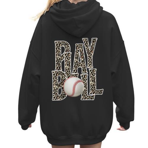 Play Ball Women Graphic Baseball Mom Baseball Women Hoodie Back Print - Sportilla