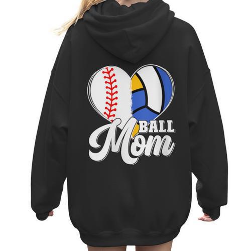 Proud Ball Mom Volleyball Baseball Mom Heart Women Hoodie Back Print - Sportilla
