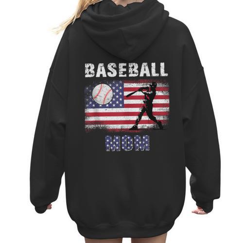 Proud Baseball MOM USA American Flag Family Game Day Women Hoodie Back Print - Sportilla
