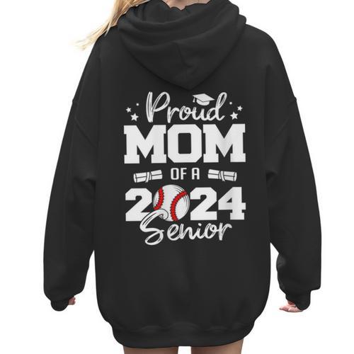 Proud Mom Of a 2024 Senior Baseball Mom 2024 Graduate Women Hoodie Back Print - Sportilla