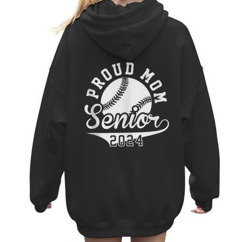Proud Mom Senior 2024 Baseball Mom Proud Baseball Mom 2024 Women Hoodie Back Print - Sportilla