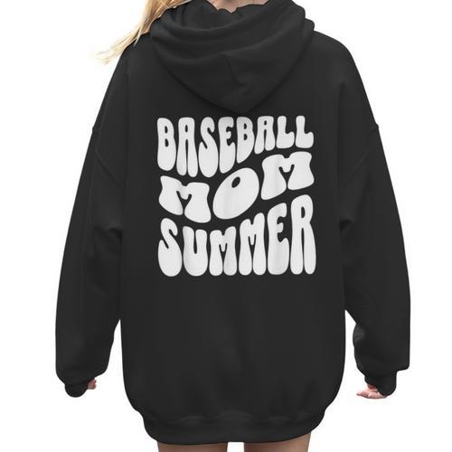 Retro Baseball Mom Summer Groovy Appreciation Women Hoodie Back Print - Sportilla