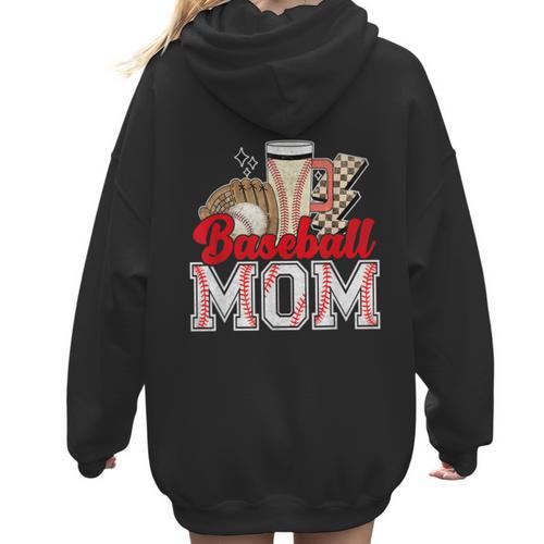 Retro Coffee Baseball Mama Mother's Day Baseball Mom Women Hoodie Back Print - Sportilla