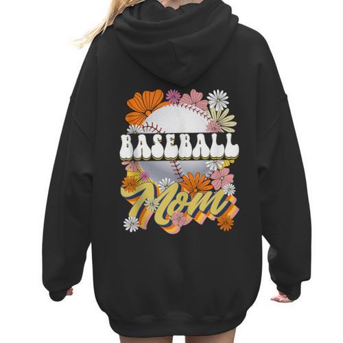 Retro Groovy Baseball Mom Family Matching Women Women Hoodie Back Print - Sportilla