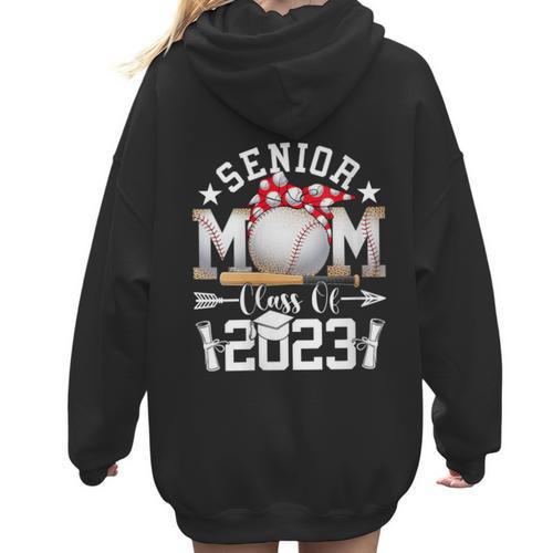 Senior 23 Baseball Mom Class Of 2023 Graduated Mother's Day Women Hoodie Back Print - Sportilla