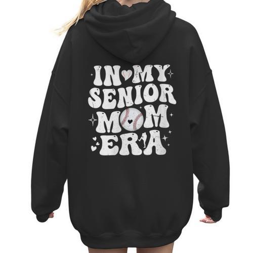 In My Senior Mom Era Class Of 2024 Groovy Baseball Mom Life Women Hoodie Back Print - Sportilla