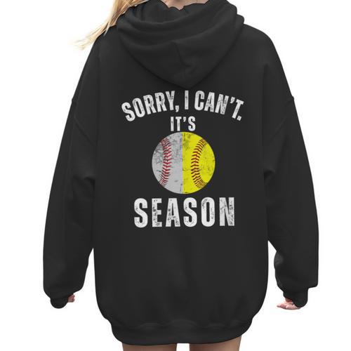 Sorry I Cant It's Season Vintage Softball Baseball Mom Women Hoodie Back Print - Sportilla