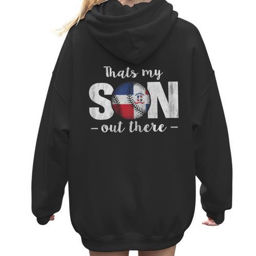 Thats My Son Out There For a Dominican Baseball Mom Women Hoodie Back Print - Sportilla