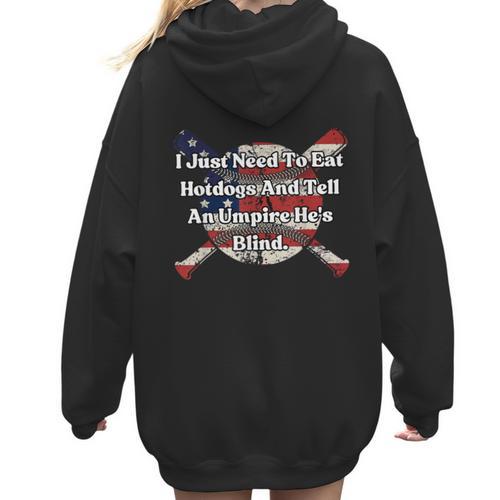 Umpire And Hotdogs 4th July Baseball Moms Women Hoodie Back Print - Sportilla