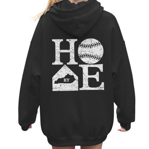 Vintage Baseball Home Kentucky State Outline Baseball Mom Women Hoodie Back Print - Sportilla