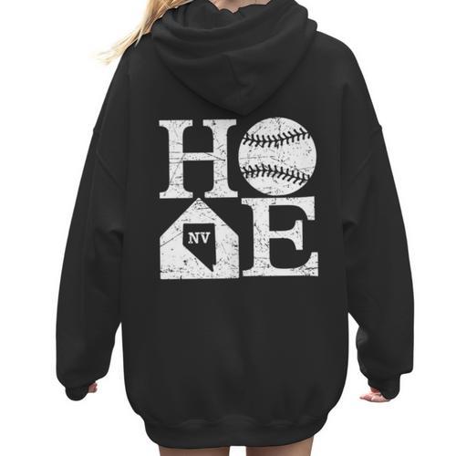 Vintage Baseball Home Nevada State Outline Baseball Mom Women Hoodie Back Print - Sportilla