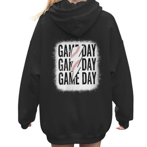 Womens Baseball Mom Leopard Game Day Mother's Day Women Hoodie Back Print - Sportilla