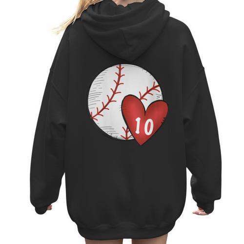 Womens Custom Baseball Mom Number 10 Heart For Mom Mommy Women Hoodie Back Print - Sportilla