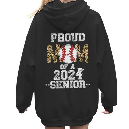 Womens Proud Mom Of a 2024 Senior Class Of 2024 Baseball Mom Women Hoodie Back Print - Sportilla