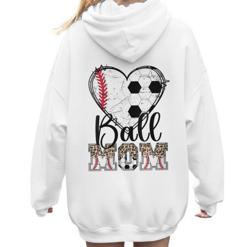 Ball Mom Heart Soccer Baseball Mom Women Hoodie Back Print - Sportilla