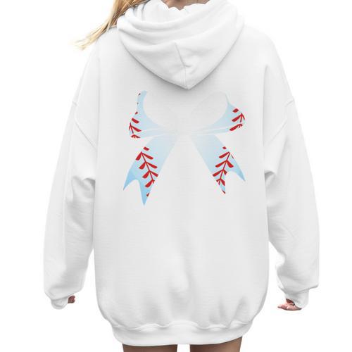 Baseball Bow Baseball Mom Women Baseball Mama Premium Women Hoodie Back Print - Sportilla