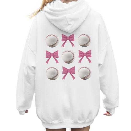 Baseball Boys Girls Baseball Mom Tee Pink Bow Baseball Women Hoodie Back Print - Sportilla