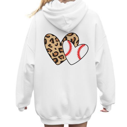 Baseball Heart Leopard Heart Sport Baseball Mom Women Hoodie Back Print - Sportilla