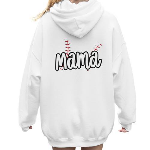 Baseball Mama Scribble Heart Baseball Mom Sports Team Tball Women Hoodie Back Print - Sportilla