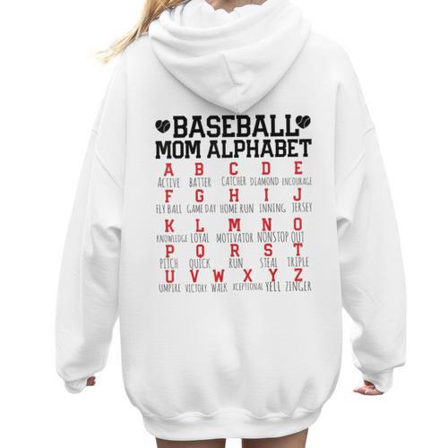 Baseball Mom Alphabet Women Hoodie Back Print - Sportilla