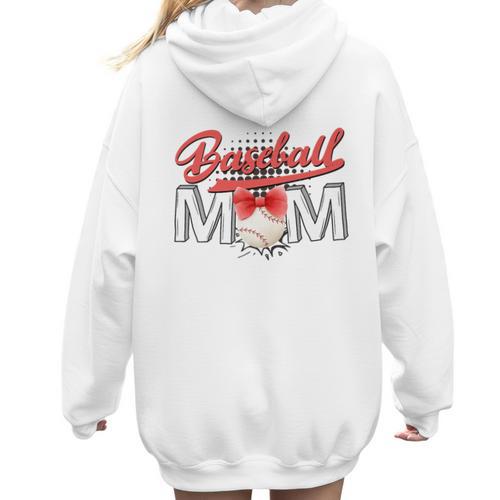 Baseball Mom Coquette Pink Bow Baseball Mama Premium Women Hoodie Back Print - Sportilla