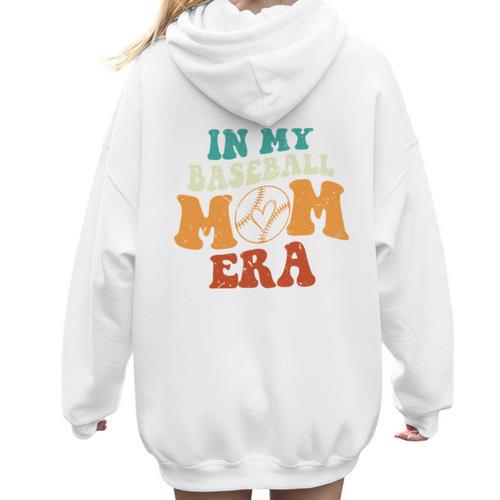 In My Baseball Mom Era Baseball Retro Groovy Mom Women Hoodie Back Print - Sportilla