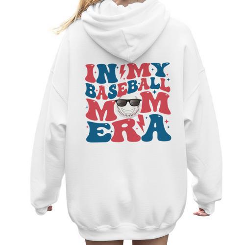 In My Baseball Mom Era Smile Face Retro Women Hoodie Back Print - Sportilla