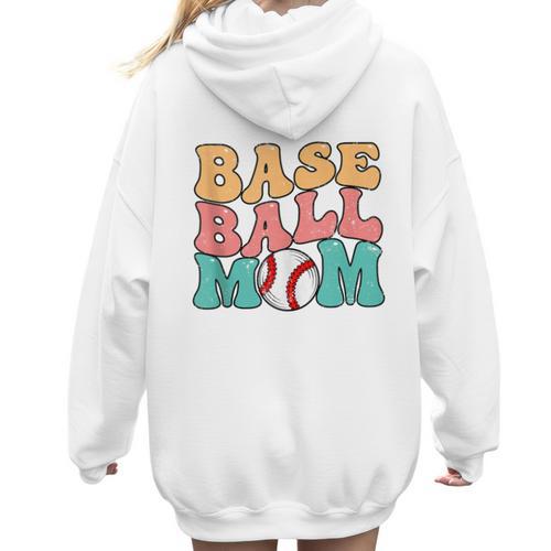 Baseball Mom Groovy Baseball Mom Women Hoodie Back Print - Sportilla