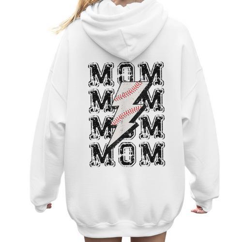 Baseball MOM Lightning Bolt Tshirt Retro Women Hoodie Back Print - Sportilla