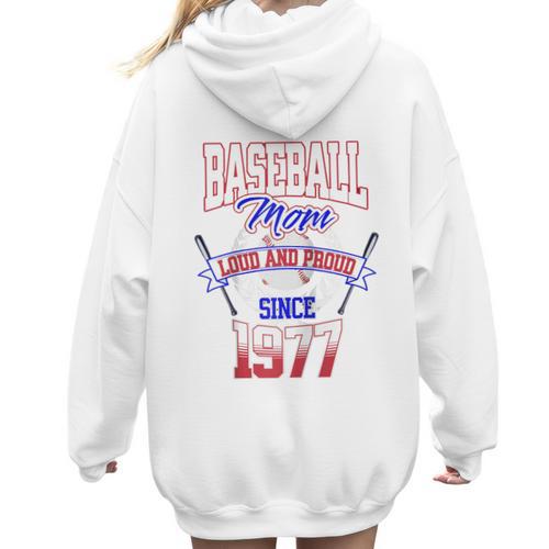 Baseball Mom Loud & Proud Since 1977 Raglan Baseball Tee Women Hoodie Back Print - Sportilla