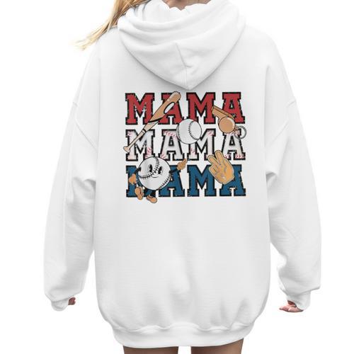 Baseball Mom Baseball Mama Game Day School Sport Women Hoodie Back Print - Sportilla