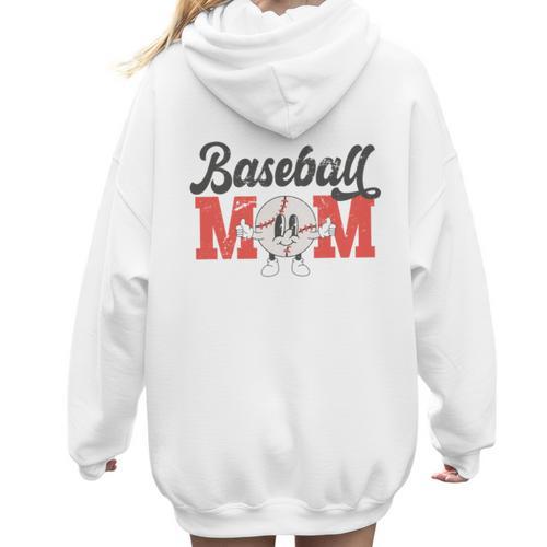 Baseball Mom Retro Distressed Baseball Family Matching Women Hoodie Back Print - Sportilla