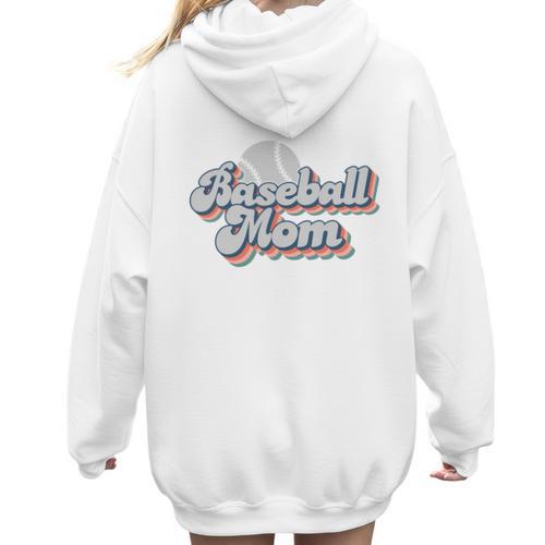 Baseball Mom Sporty Retro Baseball Team Momma Gray Women Hoodie Back Print - Sportilla