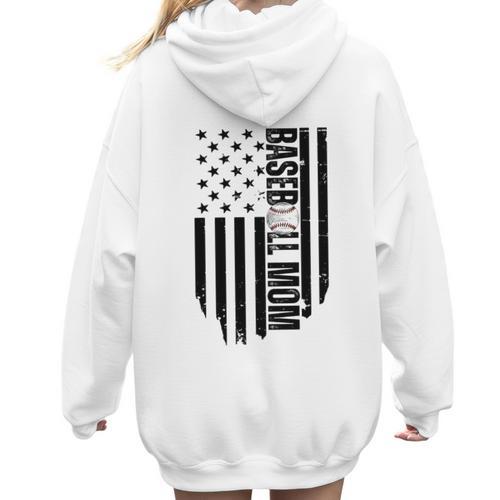 Baseball Mom USA Flag Baseball Mama Day Vibes Mama Women Hoodie Back Print - Sportilla