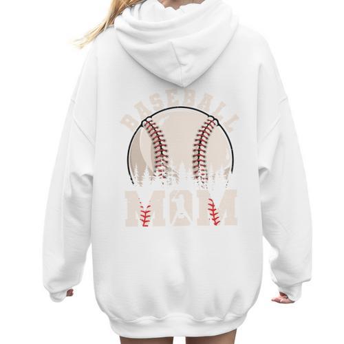 Baseball Mom Vintage Baseball Ball Mama Women Hoodie Back Print - Sportilla