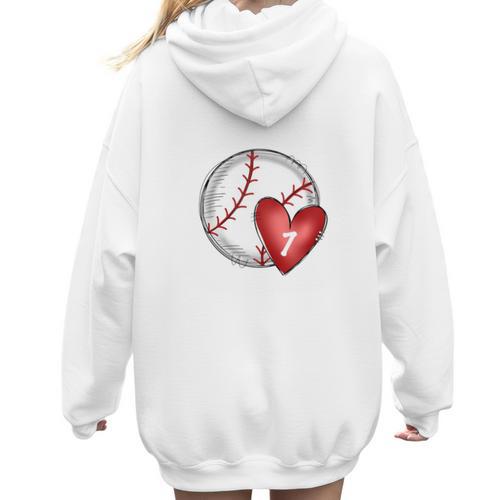 Bleached Custom Baseball Mom Number 7 Heart For Mom Women Hoodie Back Print - Sportilla