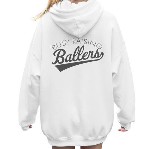 Busy Raising Ballers Baseball Mom & Parent Sports Premium Tri-Blend Women Hoodie Back Print - Sportilla