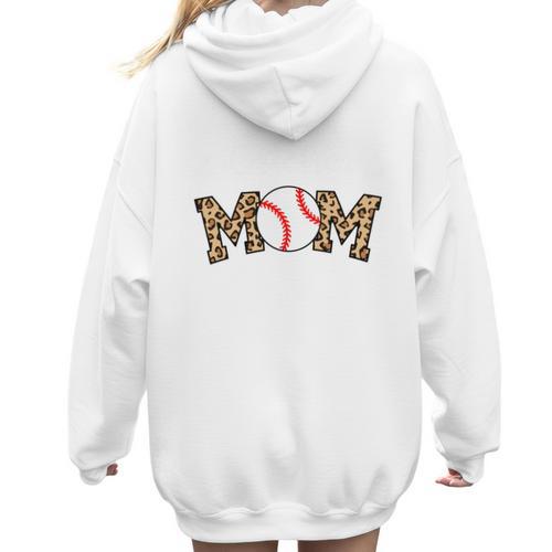Catcher Mom Baseball Mom Leopard Game Day Women Hoodie Back Print - Sportilla