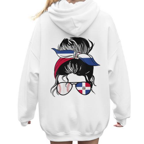 Dominican Baseball Mom Dominican Baseball Girl Women Hoodie Back Print - Sportilla