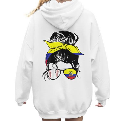 Ecuador Baseball Mom Ecuadorian Baseball Girl Women Hoodie Back Print - Sportilla