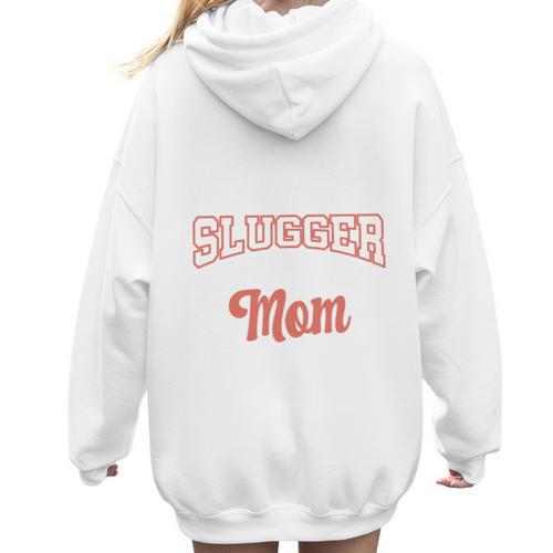 My Favorite Little Slugger Calls Me Mom Proud Baseball Mom Women Hoodie Back Print - Sportilla