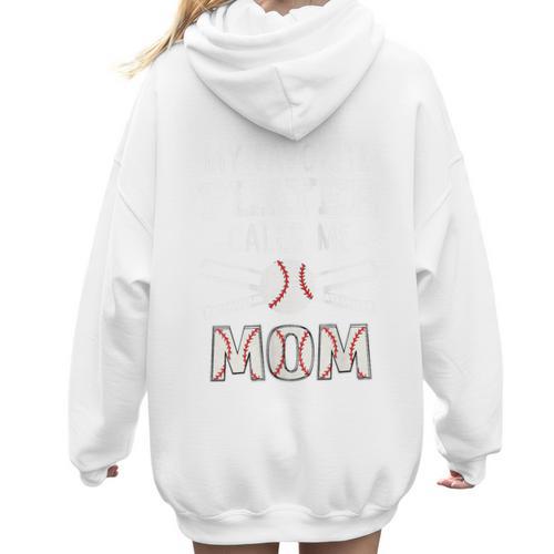 My Favorite Player Calls Me Mom Baseball Mom Game Day Women Hoodie Back Print - Sportilla