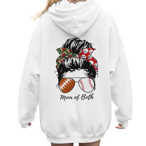 Football Mom Baseball Mom Of Both Messy Bun Mother's Day Premium Tri-Blend Women Hoodie Back Print - Sportilla