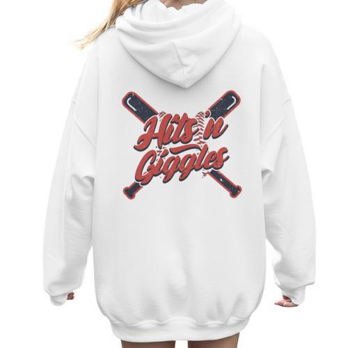 Hits 'n Giggles Baseball Player Women Baseball Mom Mother Women Hoodie Back Print - Sportilla