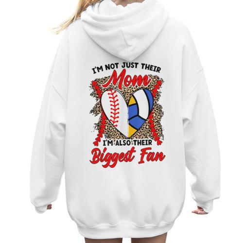 I'm Their Biggest Fan Volleyball Baseball Mom Women Hoodie Back Print - Sportilla