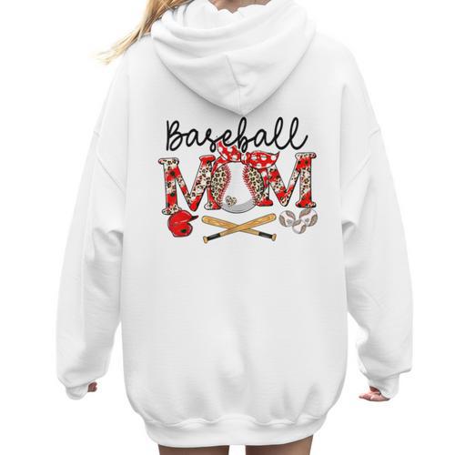 Leopard Baseball Mom Game Day Vibes Mother's Day Women Hoodie Back Print - Sportilla