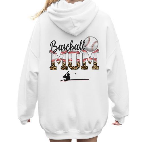 Leopard Baseball Mom Mama Mommy Sport Women Hoodie Back Print - Sportilla