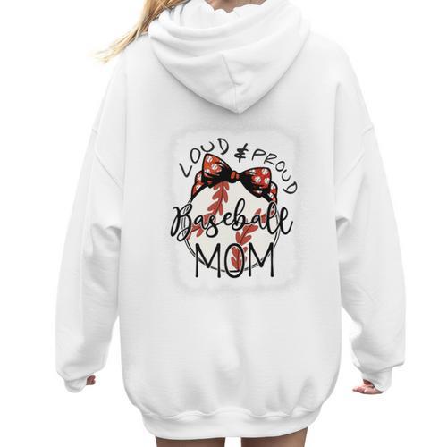 Loud Proud Baseball Mom Mommy Premium Women Hoodie Back Print - Sportilla