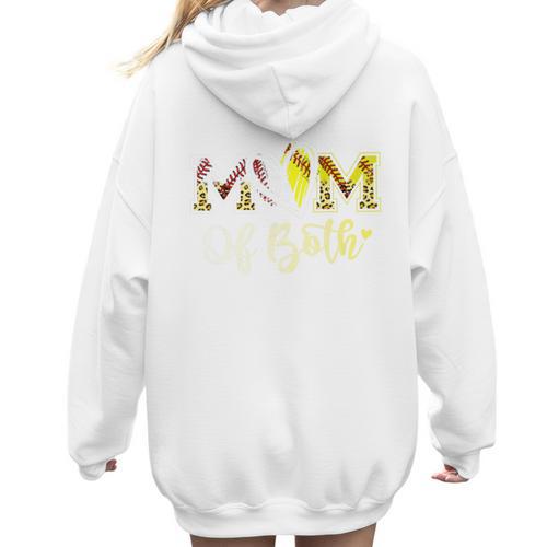 Mom Of Both Softball Baseball Mom Premium Women Hoodie Back Print - Sportilla